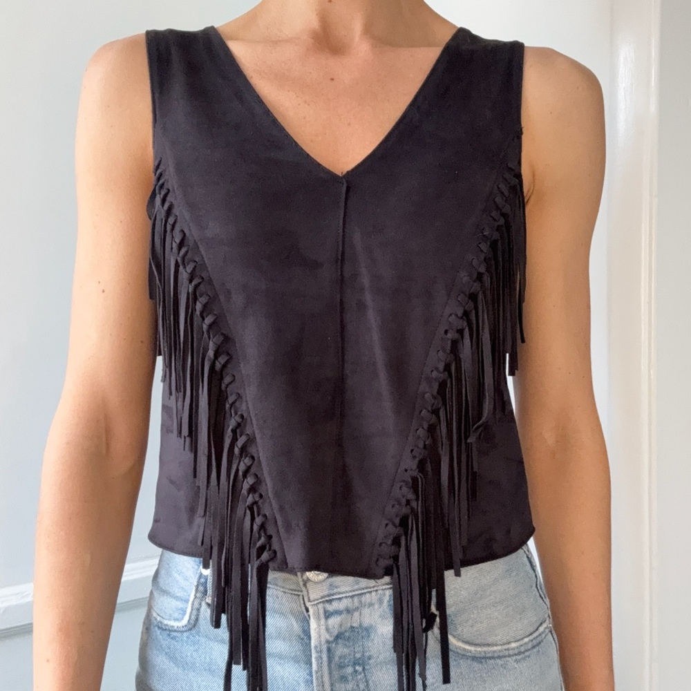 Zara Black Fringe Sleeveless Top